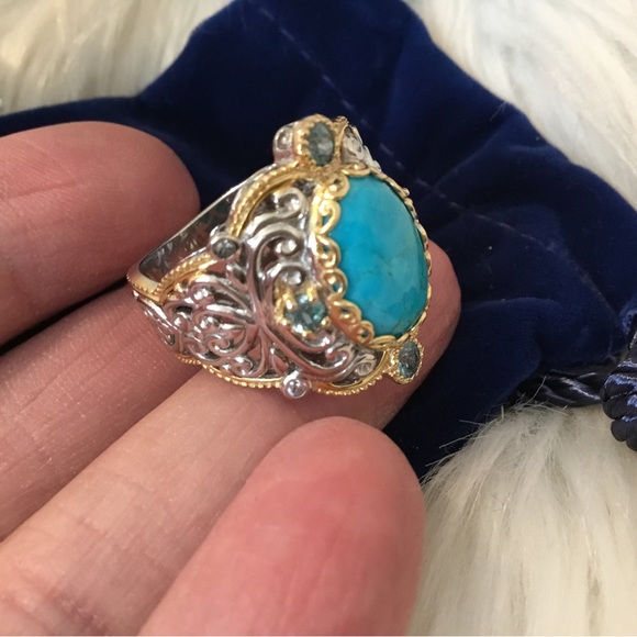 Vintage Michael Valitutti 925 & 18K Yellow Gold Embrace Natural Gemstone Ring - Picture 10 of 11